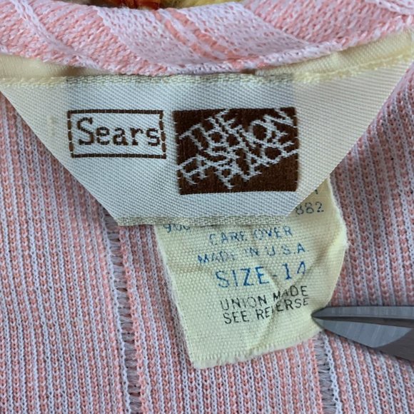 Vintage 60s Union Made Pastel Stretch Ribbed Knit Circle Skater Skirt Ta… - Picture 3 of 13